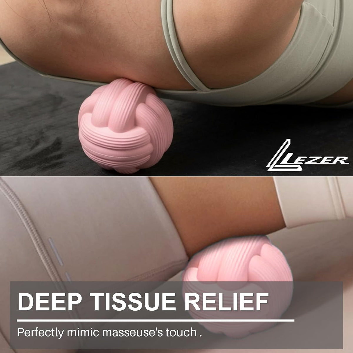 LEZER Dual-Texture Massage Ball, Heavyweight Trigger Point Ball, Deep Tissue Myofascial Release, Firm Yoga Therapy Ball for Muscle Knots, Plantar Fasciitis, Set of 2 (Blue and Pink)