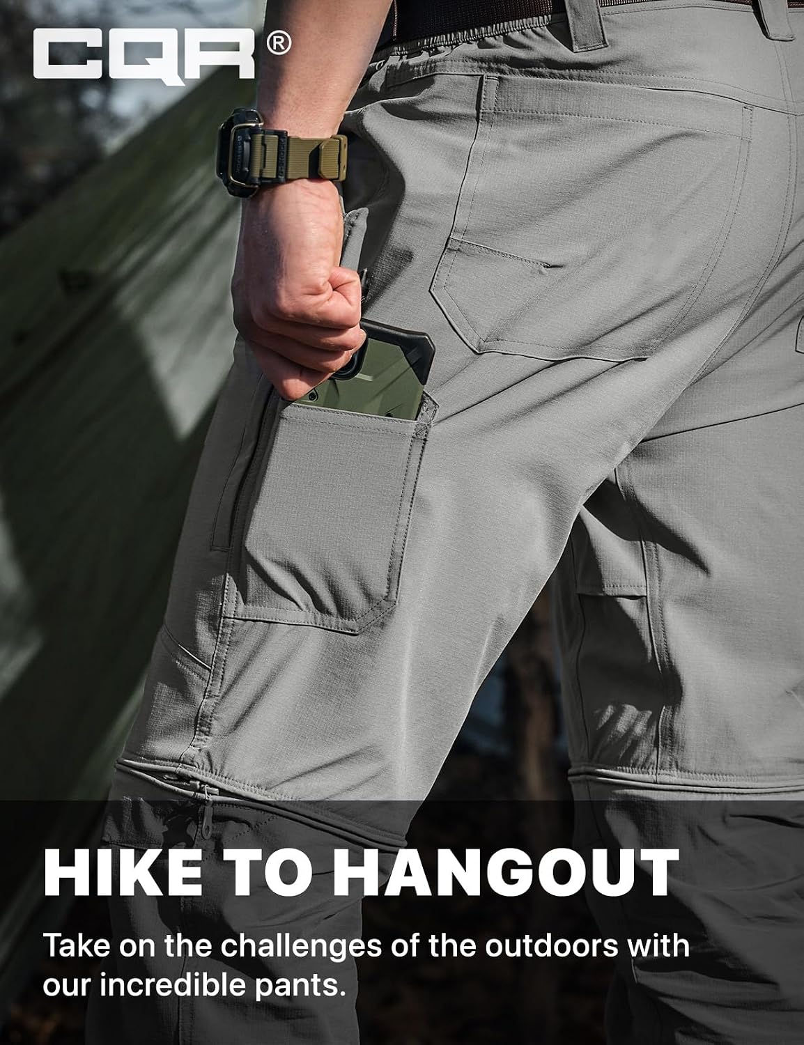 CQR Men's Convertible Cargo Tactical Pants, Water Resistant Outdoor Hiking Pants, Zip Off Lightweight Stretch Work Pants
