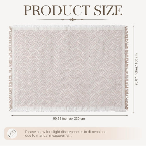 1 Pack White Coffee Extra Large Picnic Blanket, Outdoor Picnic Mat, Woven Boho Large Beach Blanket with Fringe for Park, Camping, Lawn or Wedding Photoshoot (71 x 91 Inches)