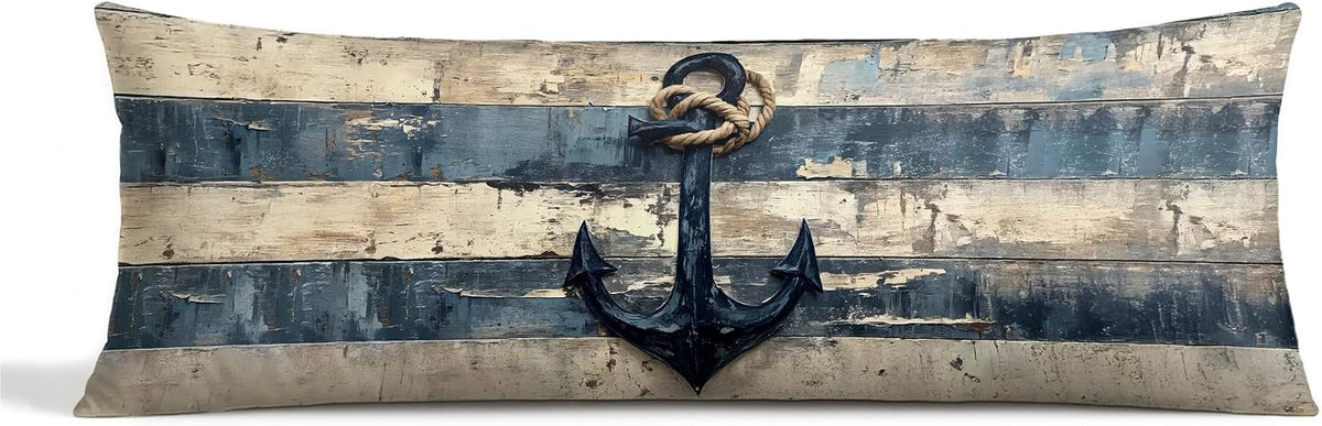 Vintage Nautical Ancho Body Pillow Covers 20x54,Rustic Coastal Beach Lighthouse Decorative Body Pillow Cover,Coastal Anchor Decorative Pillowcases for Home Couch Bed Decor,A031-CBZ