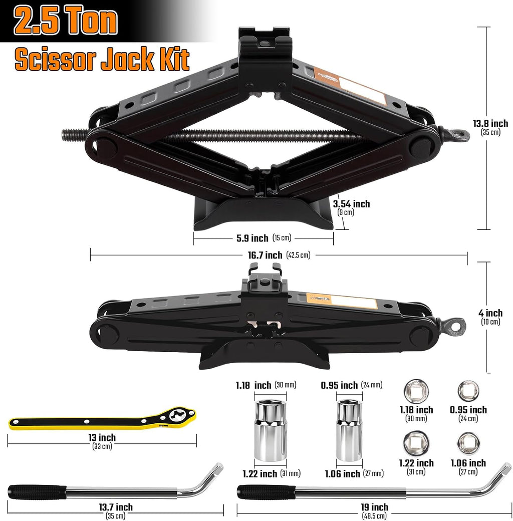 Scissor Jack Car Jack Kit, 2.5 Ton (5512 lbs)