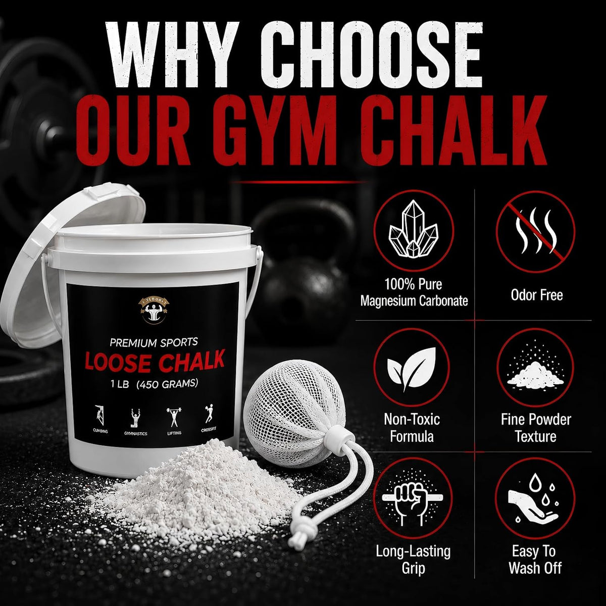 TITGGI 1 lb Gym Chalk Bucket with Chalk Ball, Pure Magnesium Carbonate