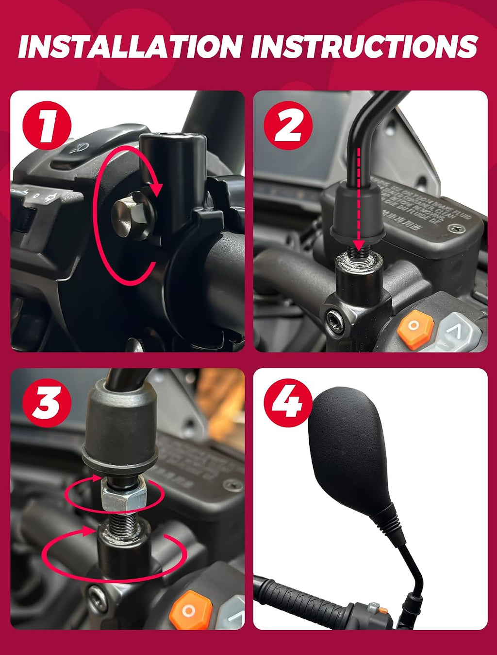 Motorcycle Mirrors Side Rearview Mirror for ATV Scooter Moped Quads GY6