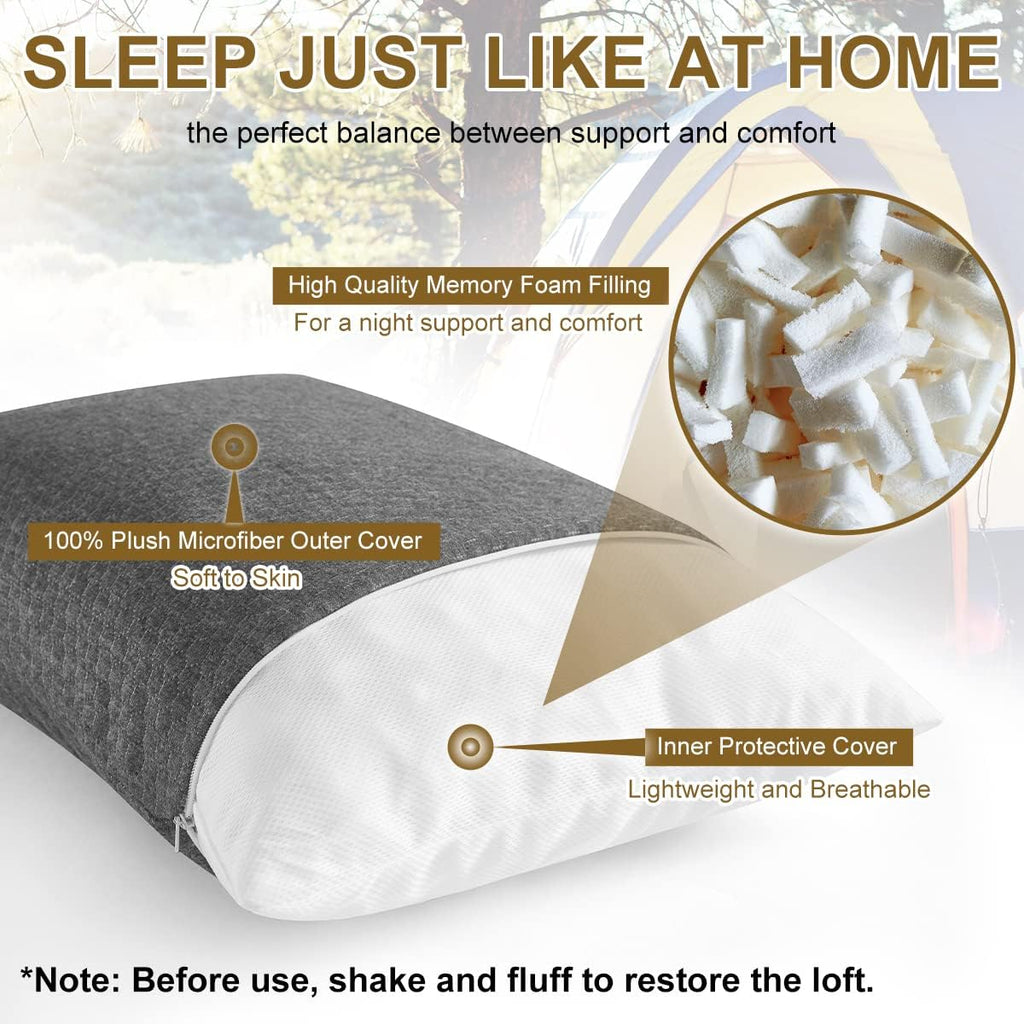 Ivellow Travel Pillow, Camping Pillow for Sleeping, Shredded Memory Foam