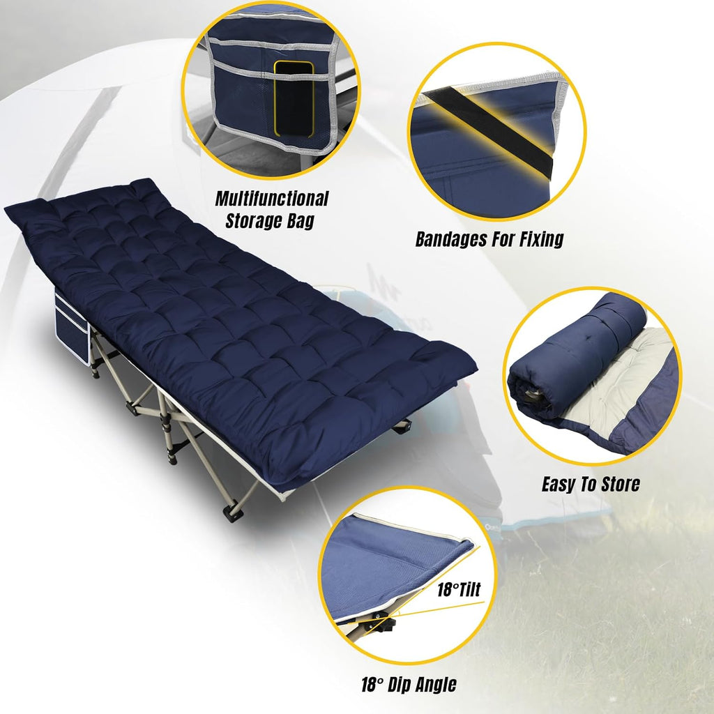YELLOW JACKET Folding Camping Cot for Adults,600LBS Max Load,28" Wide Sleeping Cot with Removable Thick Mattress Portable Foldable Camping Bed with Carry Bag for Camp,Home,Office,Travel,Blue
