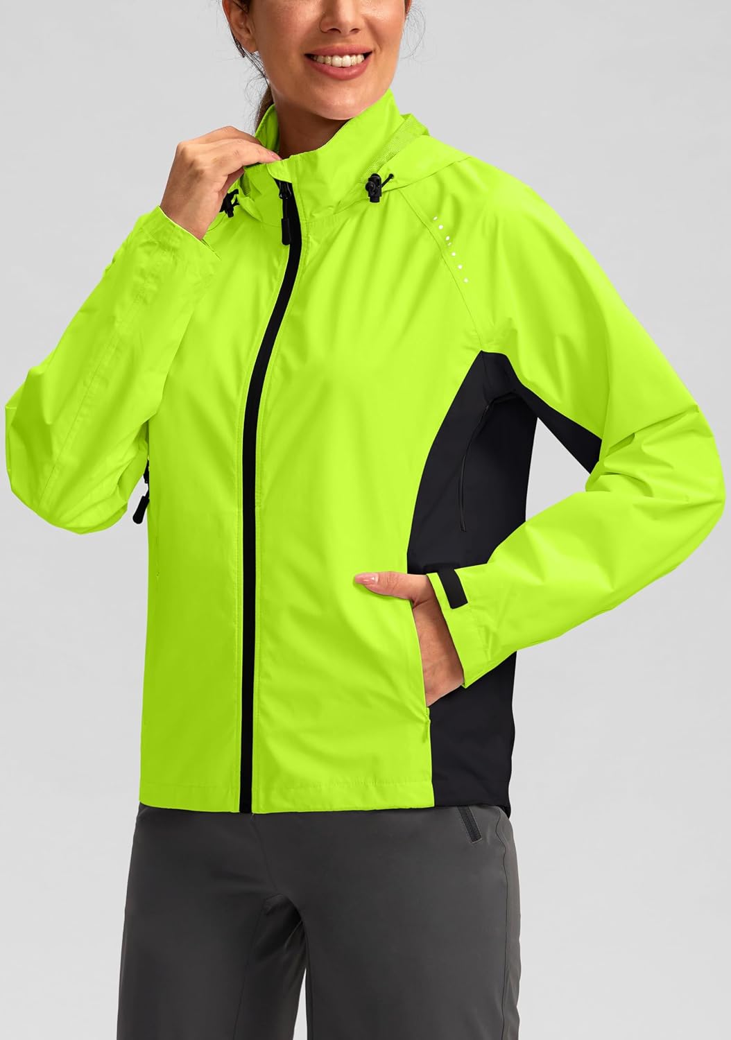 Bikewa Women's Cycling Rain Jackets Waterproof Windbreaker Lightweight Running Windproof Reflective Jacket Packable Hooded