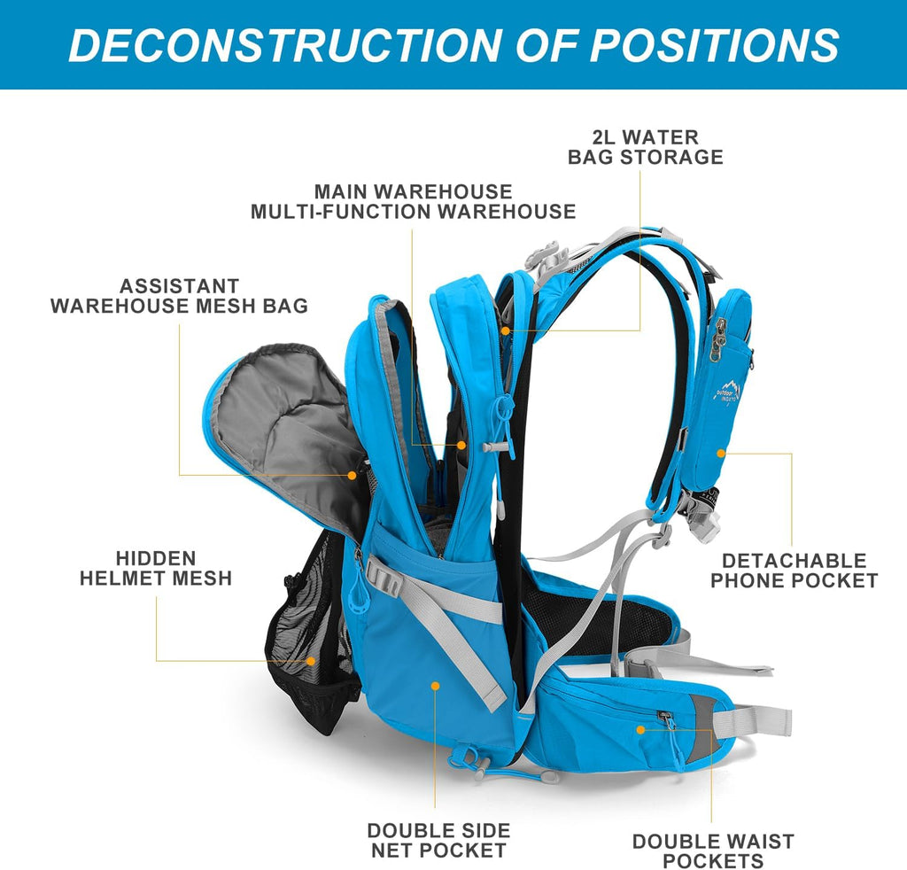 IX INOXTO 20L Hydration Backpack, Waterproof Hiking Internal Frame Backpacks with 2L Hydration Water Bladder and Rain Cover for Men, Lightweight Travel Daypack for Cycling,Camping,Ski (blue)