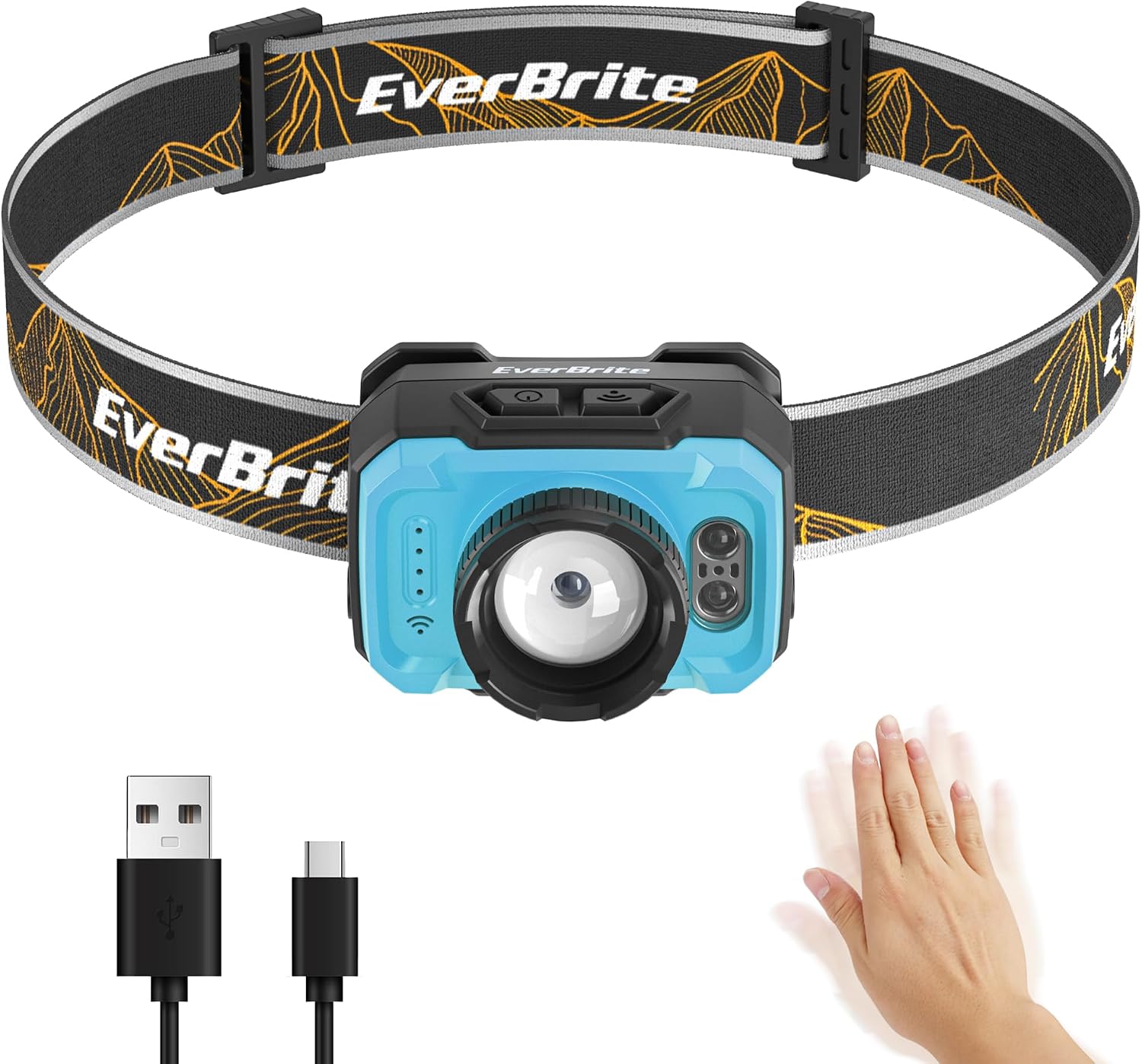 EverBrite 600LM Rechargeable Headlamp, Motion Sensor Head Lamp for Adults