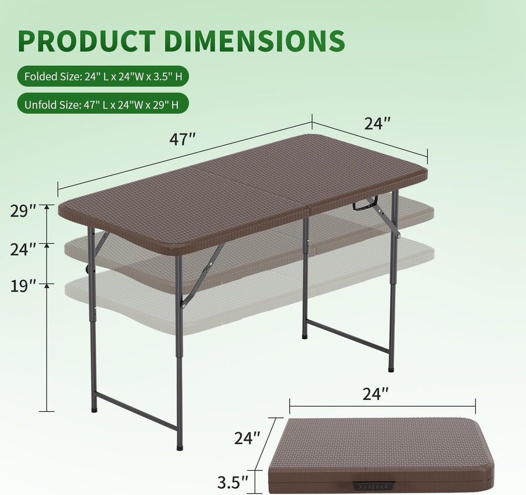 BestOffice | 4FT Folding Table | Brown Ratten | Portable Plastic Table