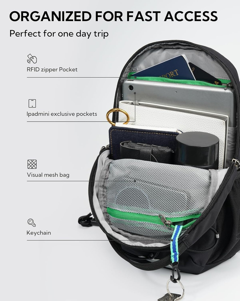 WATERFLY RFID Anti Theft Sling Bag: Small Crossbody Travel Hiking Daypacks
