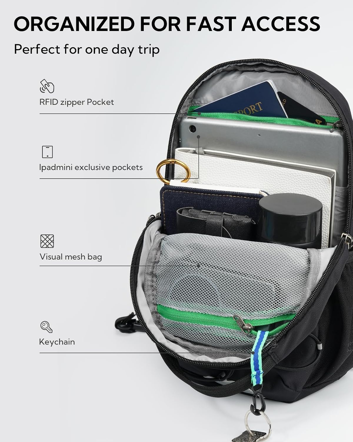 WATERFLY RFID Anti Theft Sling Bag: Small Crossbody Travel Hiking Daypacks