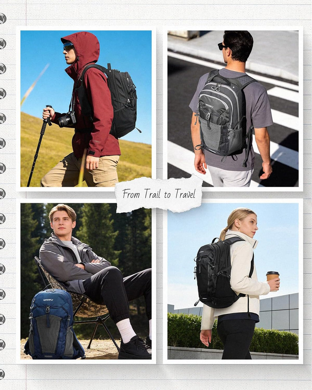 WATERFLY Small Lightweight Hiking Backpack: 20L Outdoor Daypack with Phone Pocket, Hydration Compatible, Breathable Backpanel, Multi-Compartment for Camping Trekking Travel Women Men