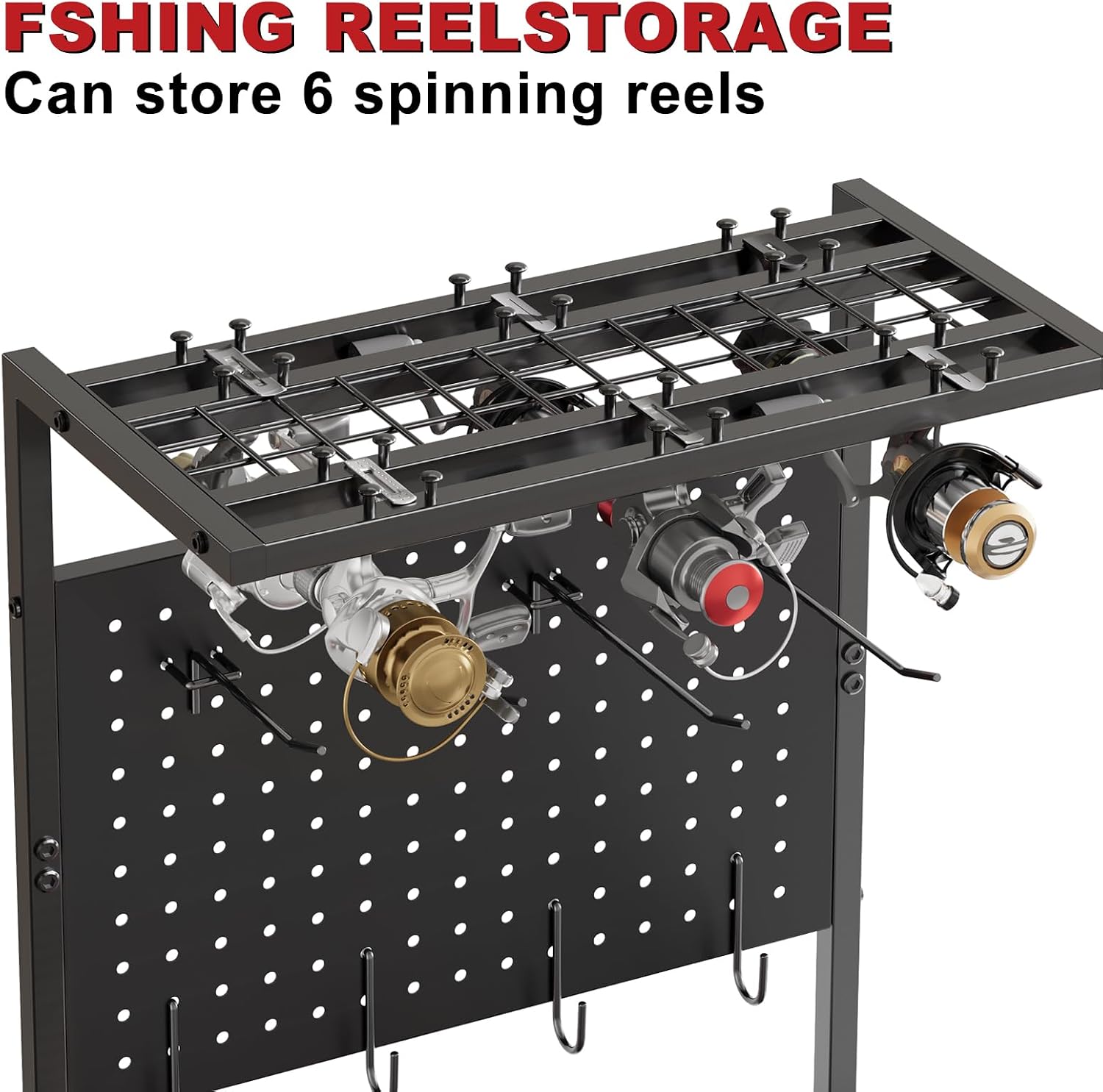 Fishing Rod Holders for Garage, 12-Rod Rolling Tackle Cart, Black