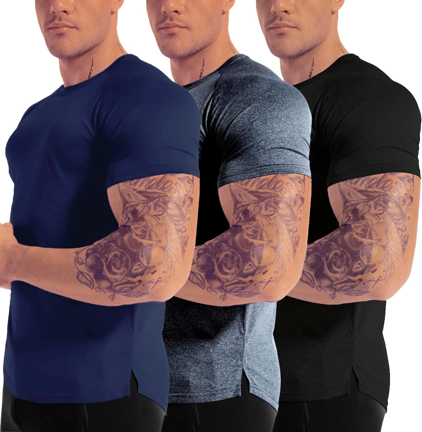 Men's 3pack Dry Fit Workout Gym T Shirts Short Sleeve Moisture Wicking Tops