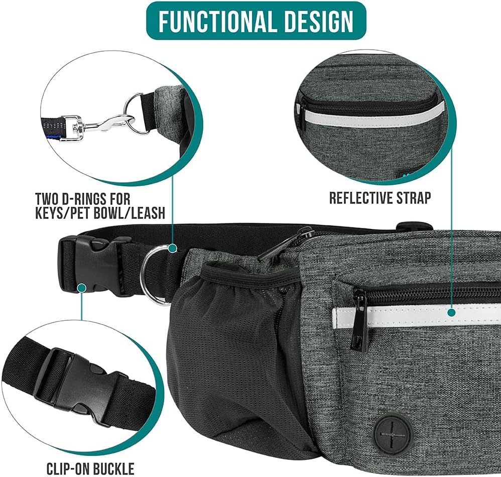 PetAmi Dog Fanny Pack, Treat Pouch for Dog Walking Training, Dark Gray