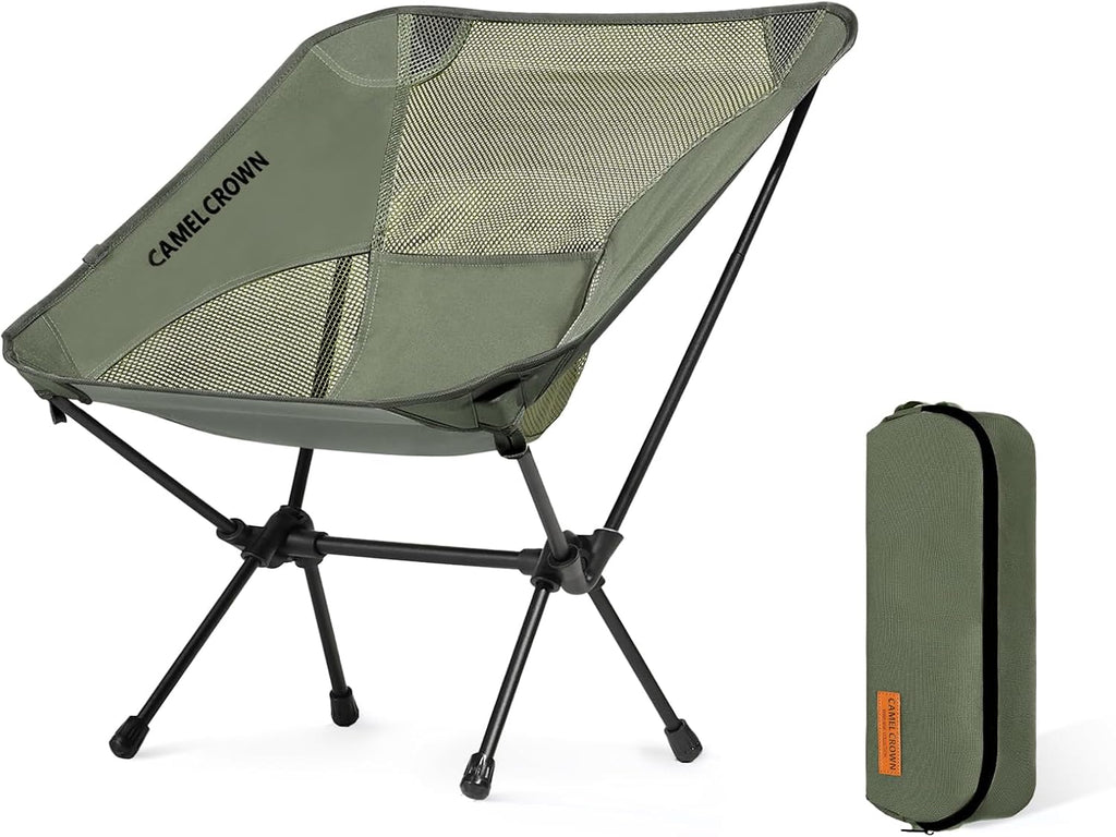 CAMEL CROWN Portable Camping Chair Lightweight Compact Folding Chair Mesh for Outdoor Camp Travel Beach Picnic Festival Hiking Backpacking (Black-1, 1 Pack)