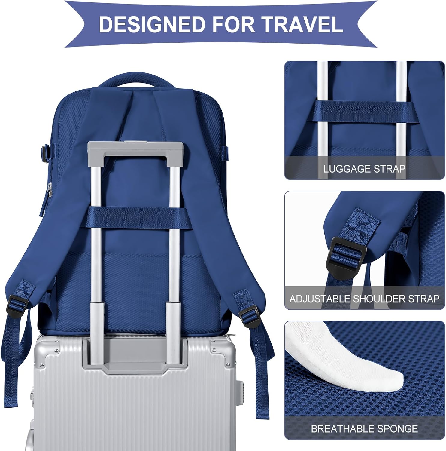 coowoz Travel Backpack for Women Men,Carry On Backpack,Hiking Backpack Outdoor Sports Rucksack Casual Daypack Travel Essentials Royal Blue