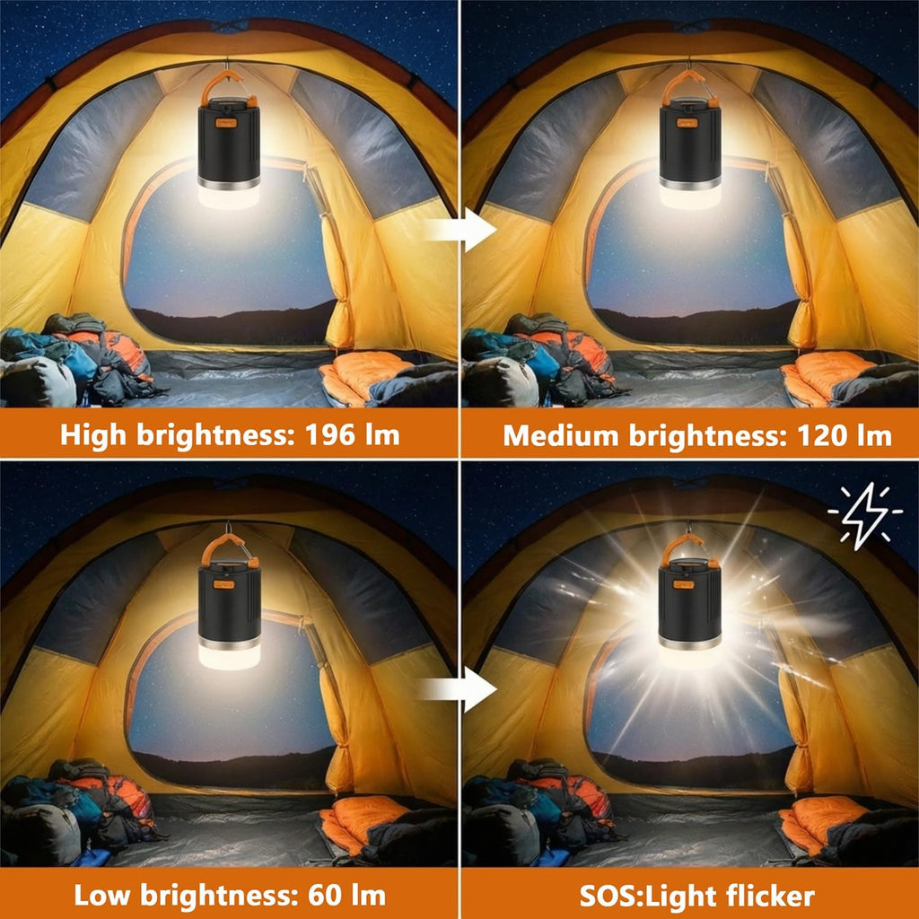 Camping Lantern for Power Outages IP65 Waterproof Camping Lights 10400mAh Portable USB-C Rechargeable 180H Ultra-Long Runtime Emergency Light