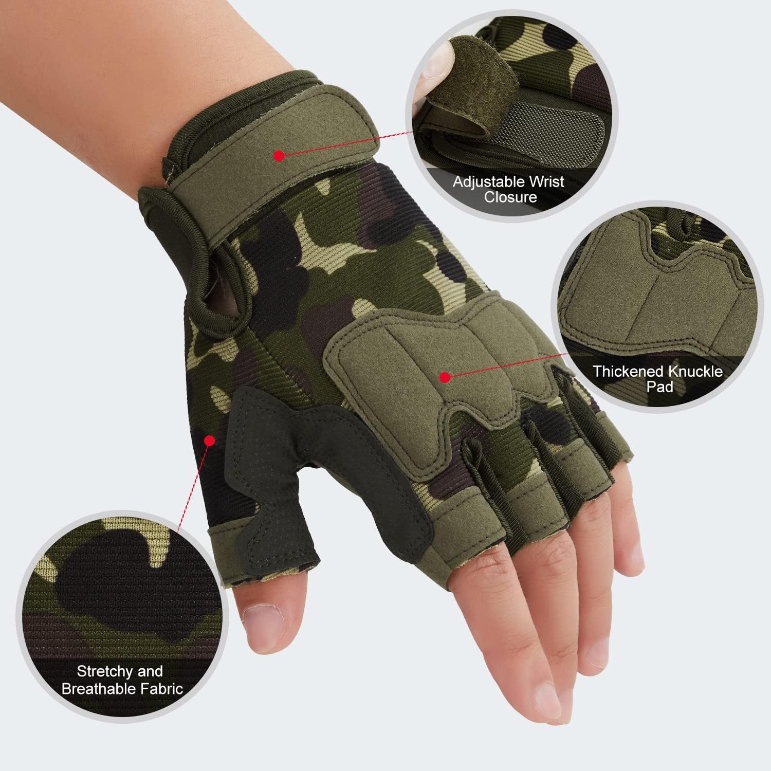FIORETTO Fingerless Gloves for Men, Breathable Grip Palm Gloves for Motorcycle Riding, Driving, Cycling, Exercise, Workout, Climbing, Hiking and Outdoor Activities M210603