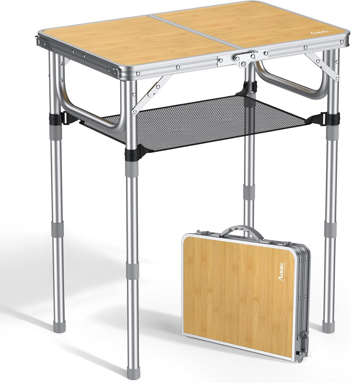 Anbte 2ft Camping Folding Table, 3 Adjustable Heights High 27.5", 24" x 16"