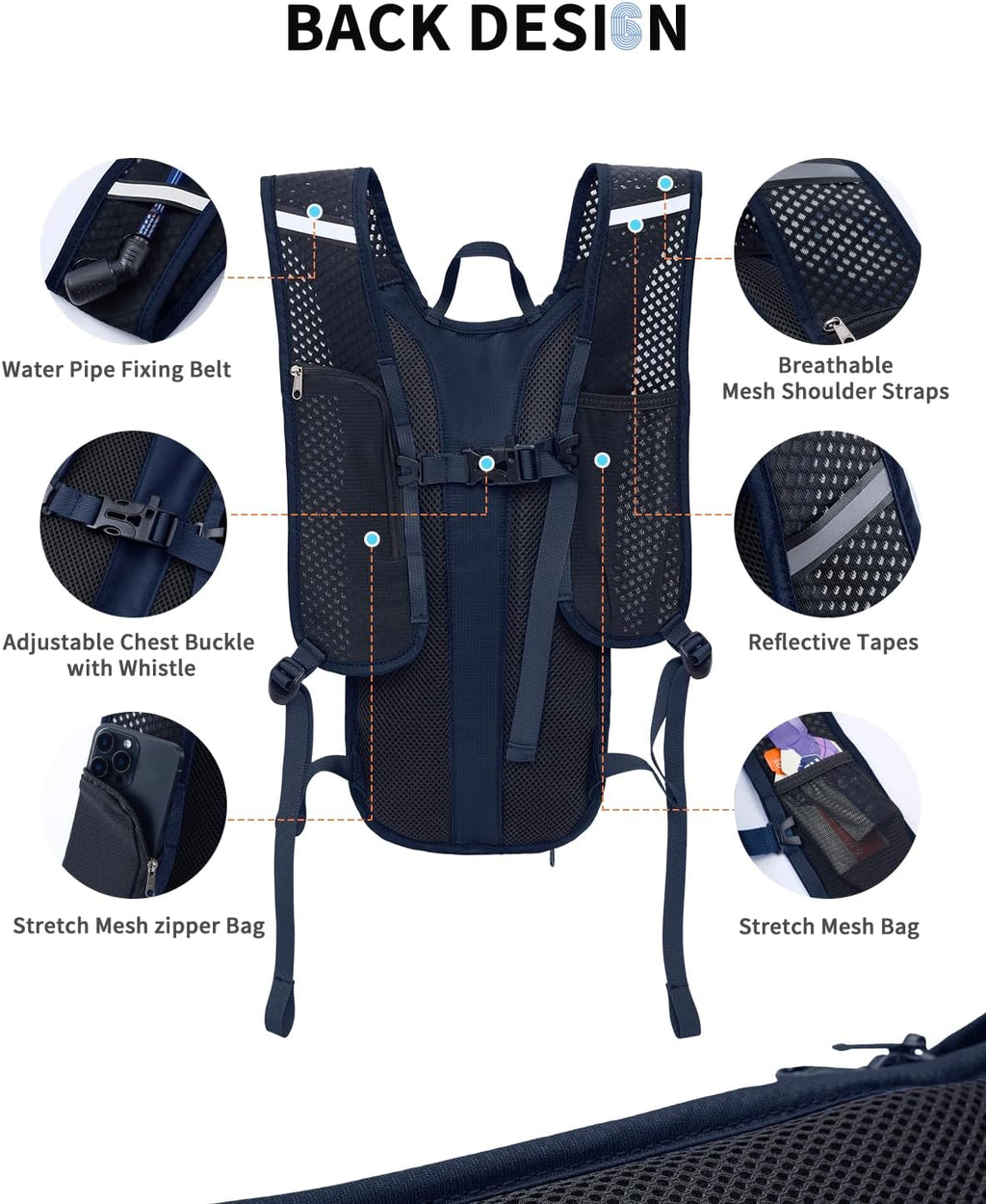 Blue Quartz Hydration Backpack with 2L Water Bladder, Hiking Water Pack with Insulated Compartment for Women Men, Lightweight Cycling Daypack with Phone Pocket, Hydration Pack for Running,Biking