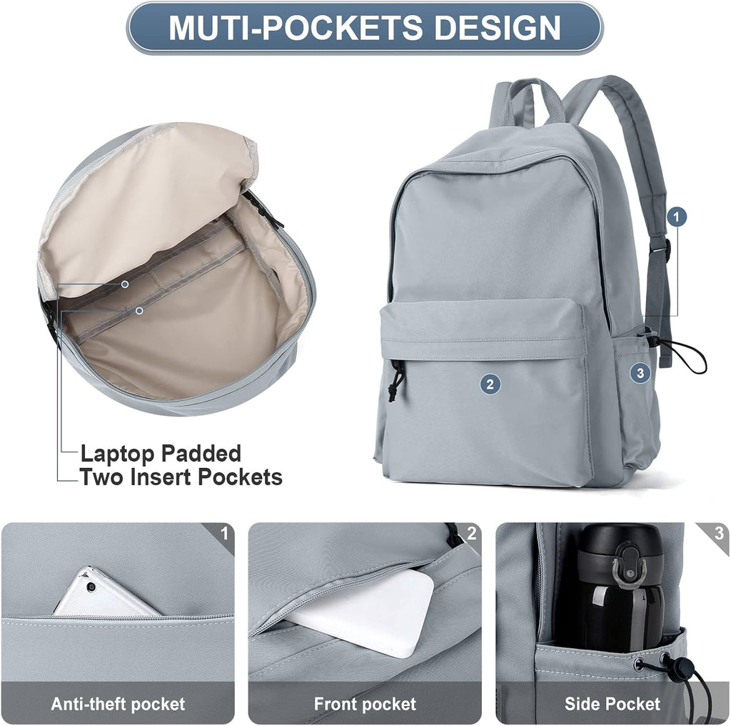 Blue School Backpack for Girls Water Resistant High School Book Bag Simple Backpack for Teens Boys Girls, Lightweight Middle School Back Pack Daypack