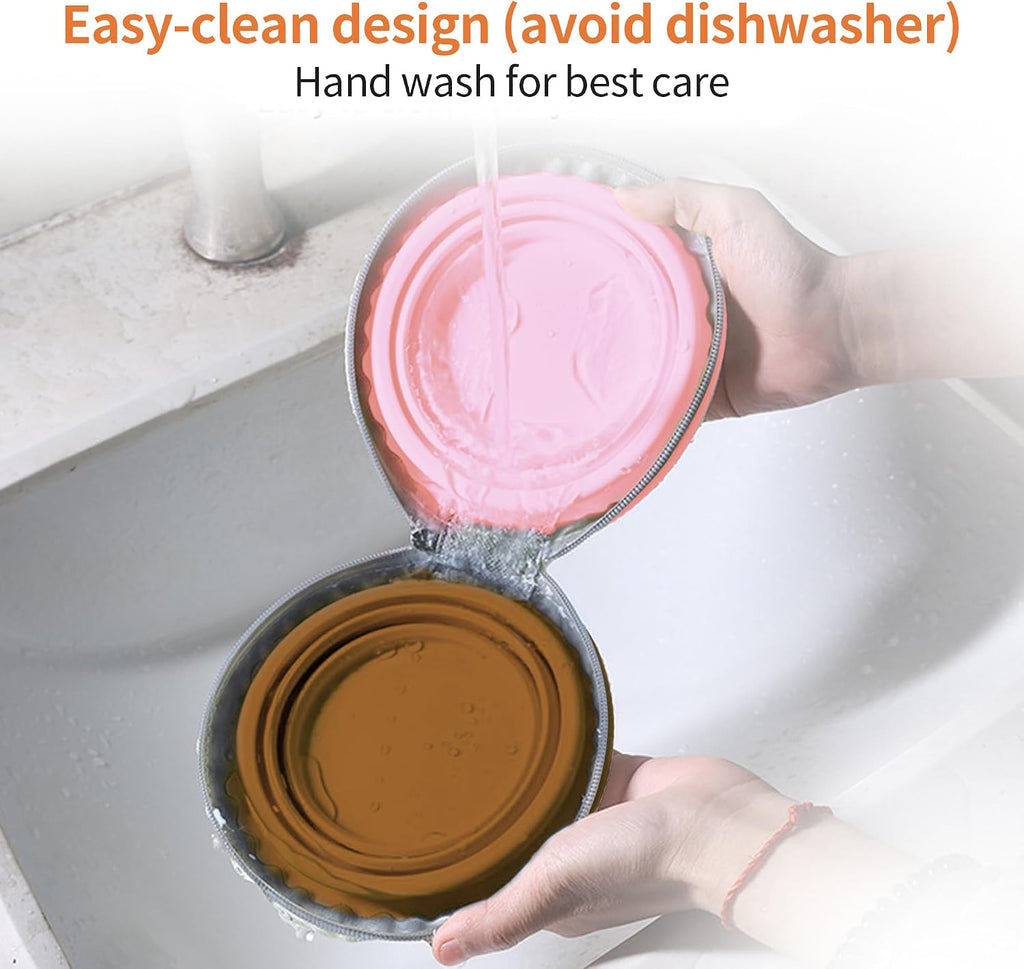 Collapsible Dog Bowls, 2-in-1 Pet Food Water Feeder Brown Pink