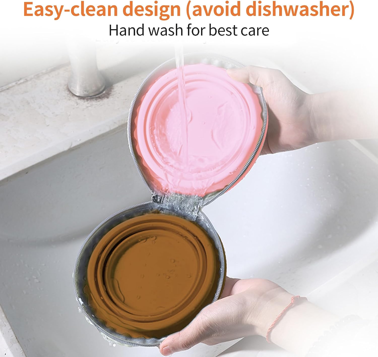 Collapsible Dog Bowls, 2-in-1 Pet Food Water Feeder Brown Pink