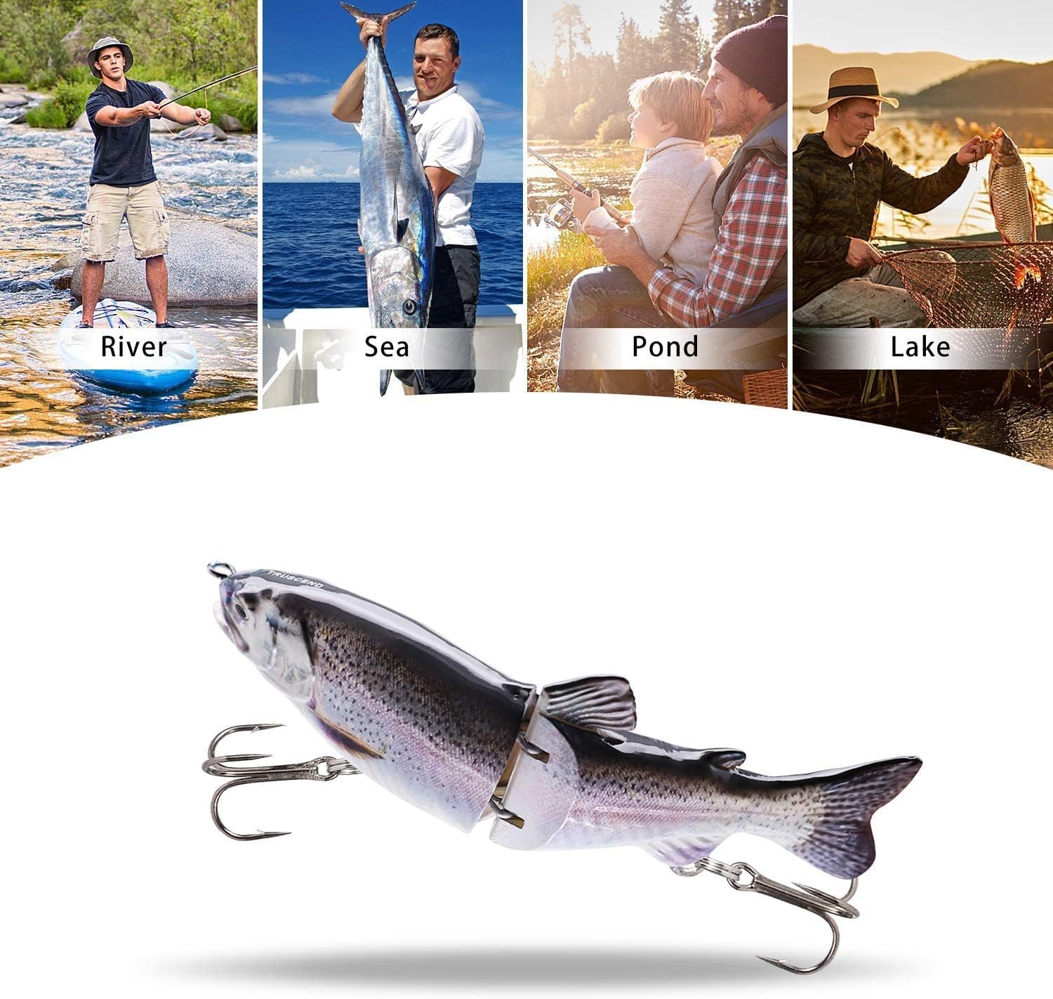 TRUSCEND Swimmax Easy Catch Fishing Lures with BKK Hooks, Wiggling, Vibrating, Rattling and Gurgling for More Bite, Heavy-Duty Dyneema Fiber Jointed Swimbaits for Bass, Trout, Walleye, Crappie, Pike