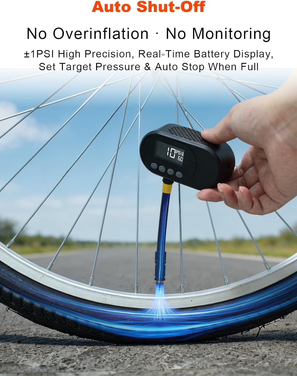 Bike Tire Pump, 120PSI Air Pump, Portable Air Pump for Bicycle, Rechargeable Tire Inflator Portable Air Compressor for Road/MTB/E-Bike, Motorcycle & Ball, Presta & Schrader Compatible
