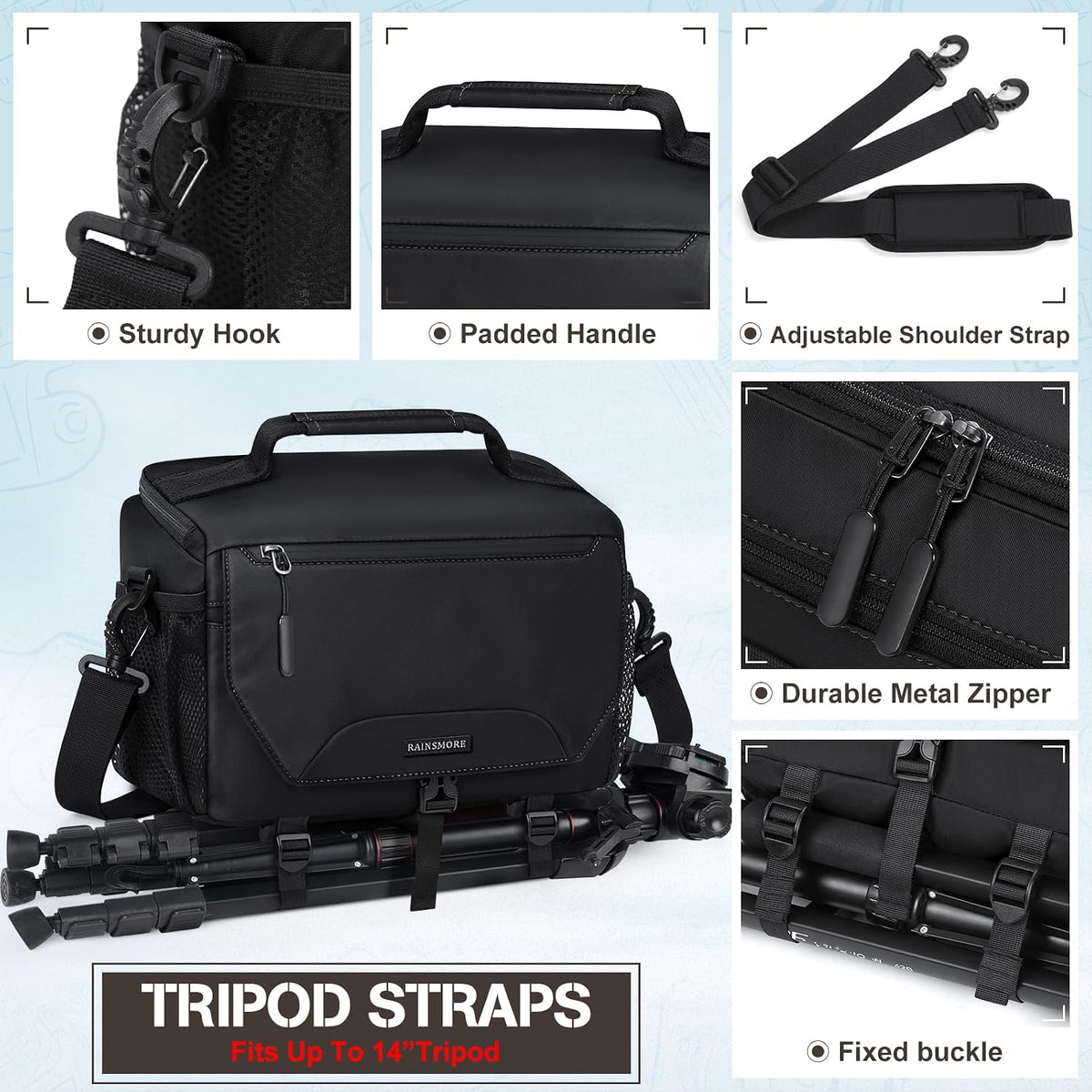 RAINSMORE Camera Bag, Small Camera Sling Bag Waterproof Camera Case, Black