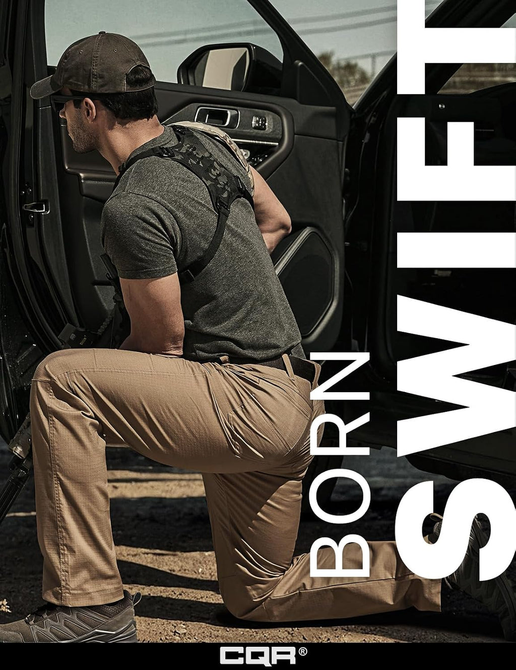 CQR Men's Flex Stretch Tactical Pants, Water Resistant Ripstop Cargo Pants, Lightweight EDC Outdoor Work Hiking Pants