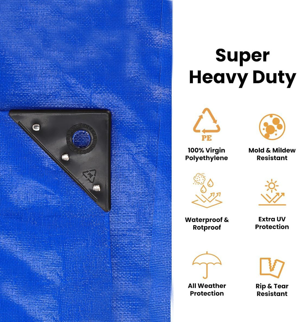 WHITEDUCK Super Heavy Duty Poly Tarp Cover 16 Mil with Grommets and Reinforced Edges (Blue - 16 Mil, 12' x 20')
