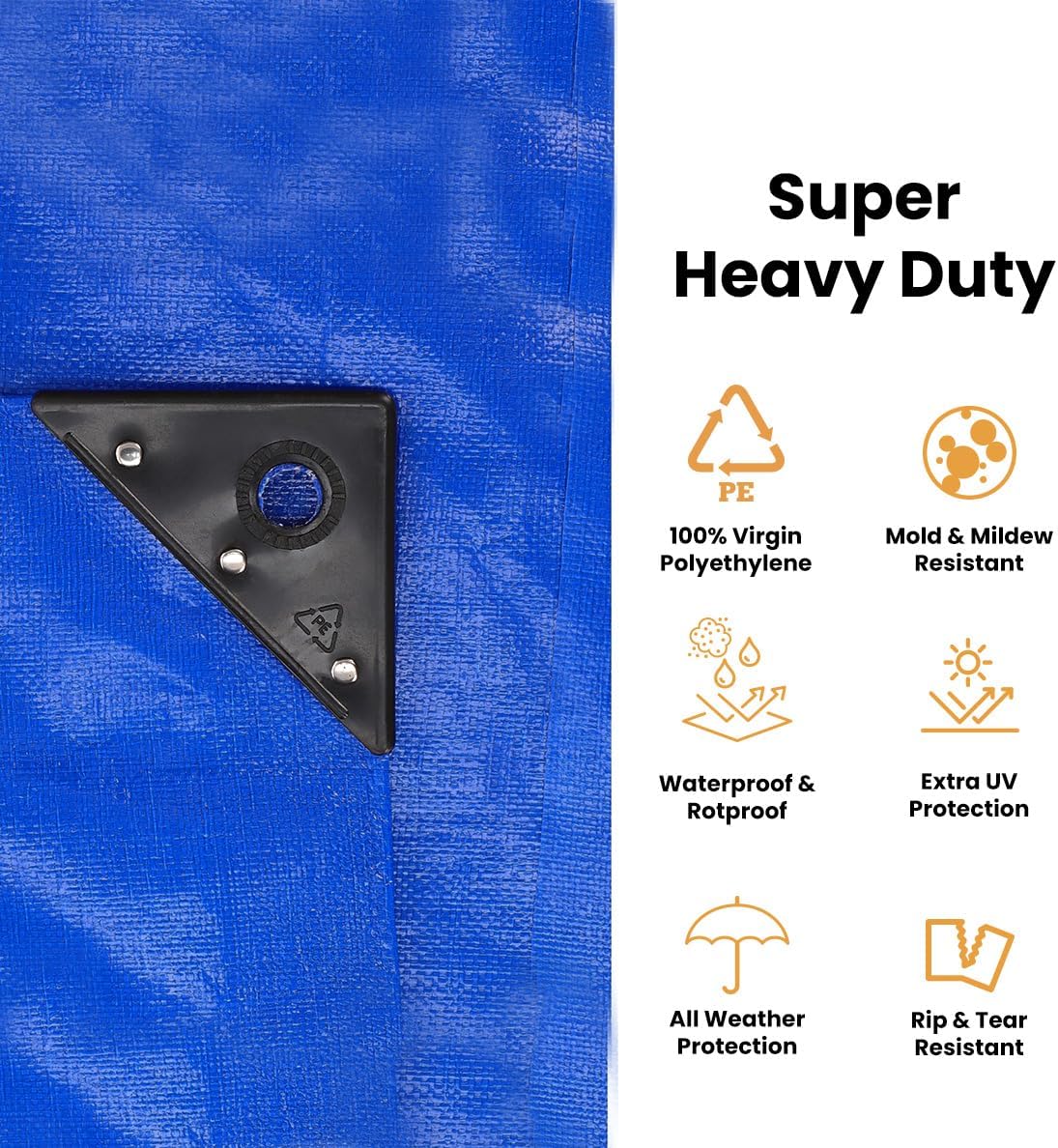 WHITEDUCK Super Heavy Duty Poly Tarp Cover 16 Mil with Grommets and Reinforced Edges (Blue - 16 Mil, 12' x 20')