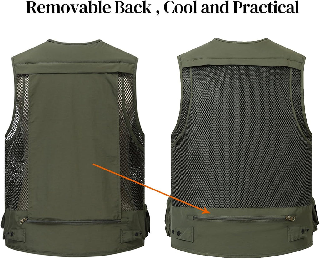 Flygo Men's Utility Cargo Vest Outdoor Fishing Safari Travel Work Photo Vest with Pockets