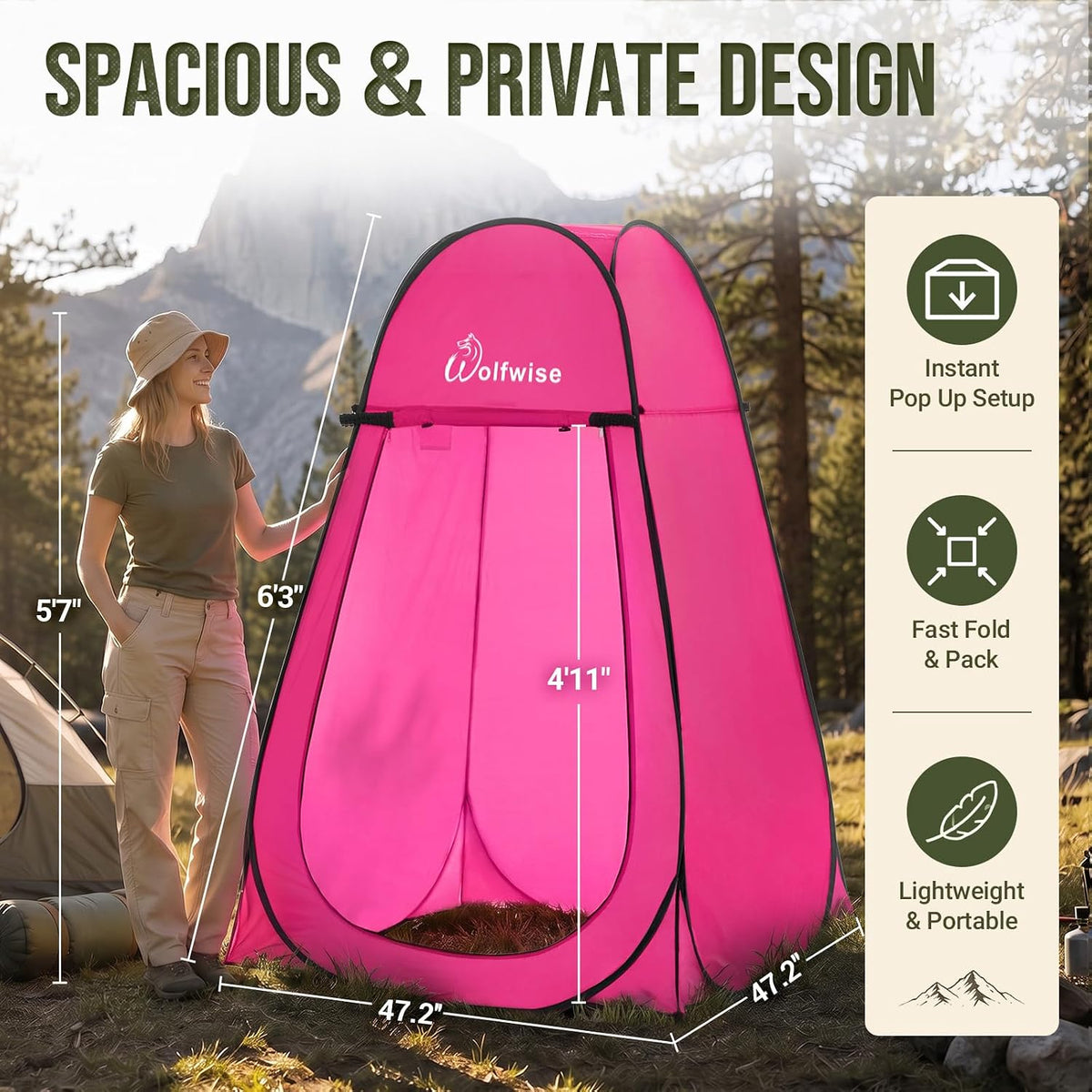 WolfWise Pop Up Shower Tent for Camping Essentials, Compact & Lightweight