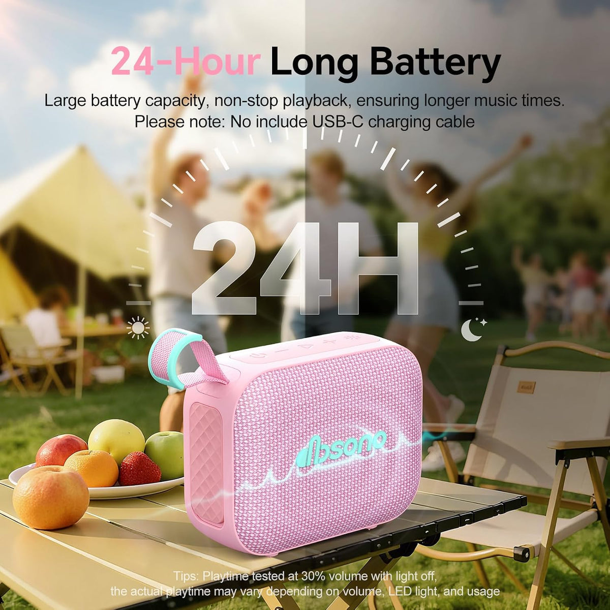 dbsono Portable Bluetooth Speaker Line-in Support: IPX5 Waterproof, Pink
