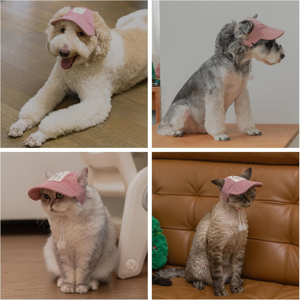 Pet Dog Baseball Cap, Cat Hat, Cat Dog Sun Cap with Ear Holes, Adjustable Puppy Outdoor Sun Hat (Pink, X-Small)