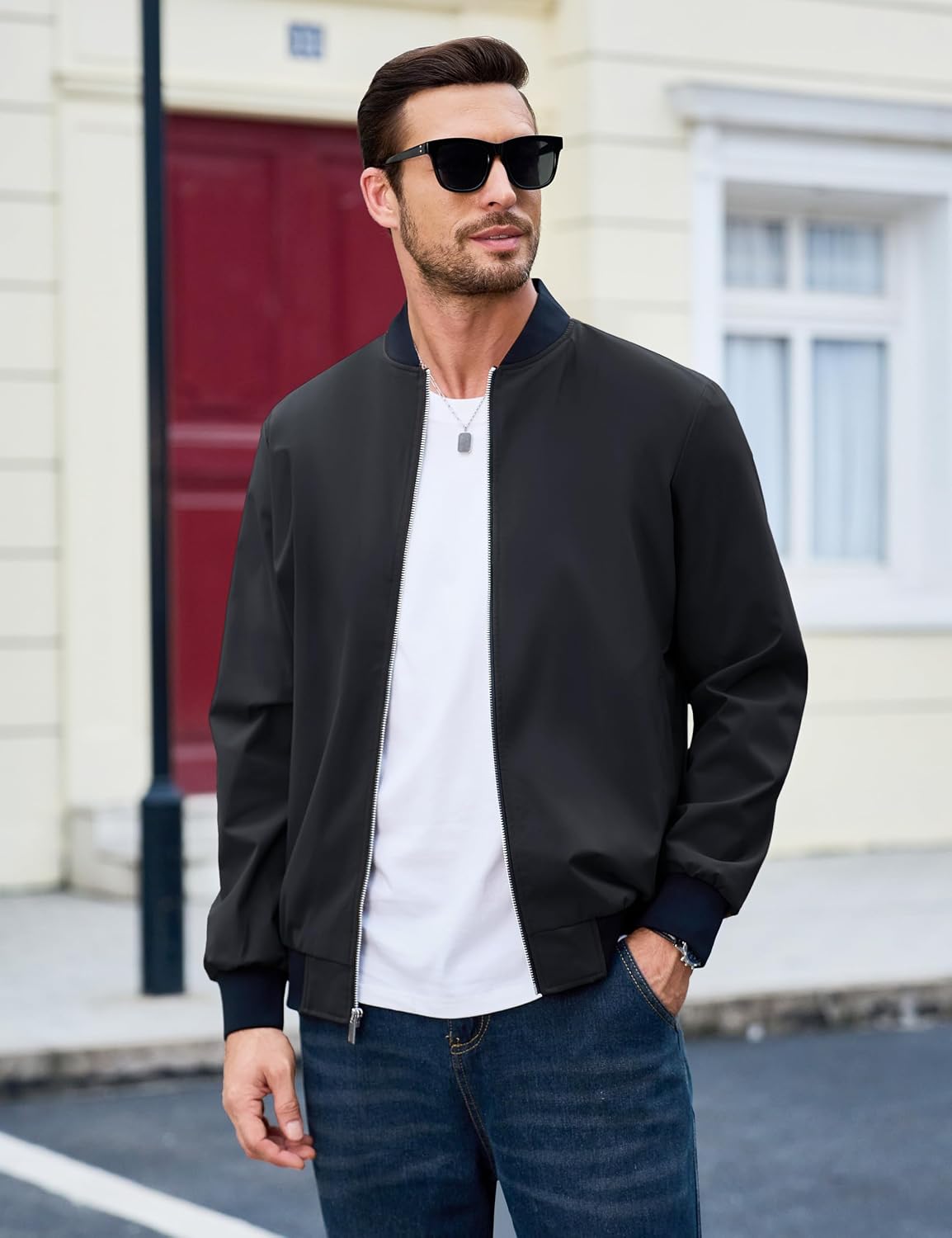 MAGCOMSEN Men's Bomber Jacket Lightweight Full Zip Windbreaker Jackets