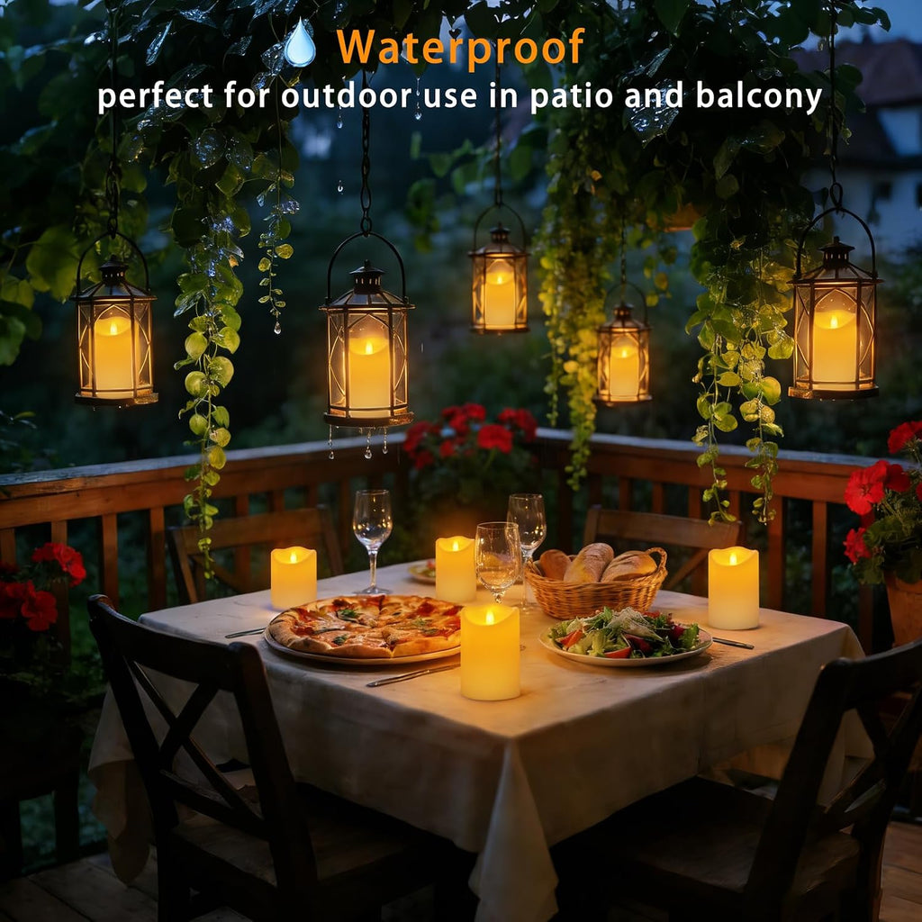 Flameless Candles Set of 6, Realistic Pillars with Cozy Climbing Flame Effect, Plasic Waterproof Outdoor & Indoor Ambiance with 2 Remotes & Timer for Patio Garden Home Decor (Ivory)