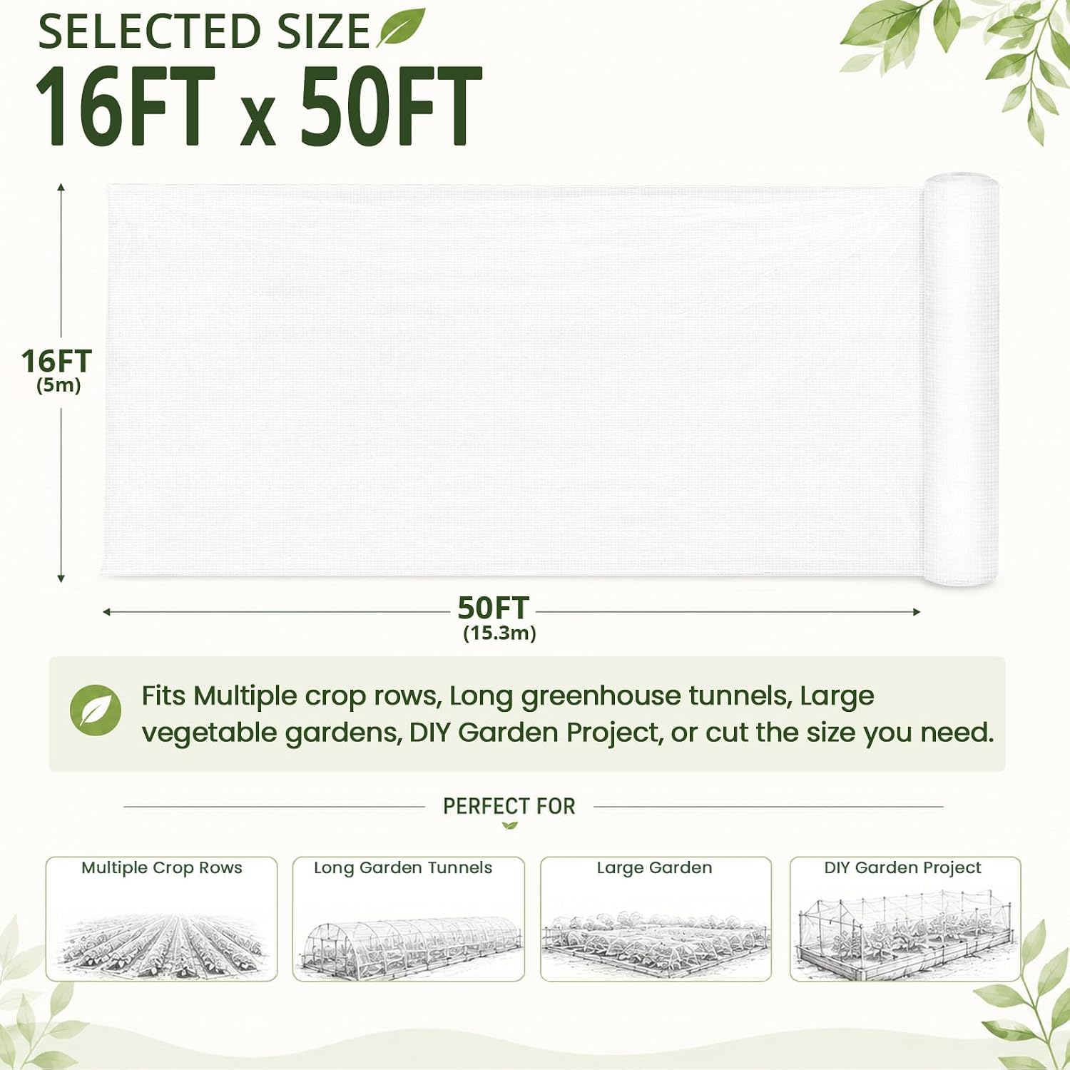16x50Ft Garden Netting, Fine Mesh Insect Netting for Plant Protection