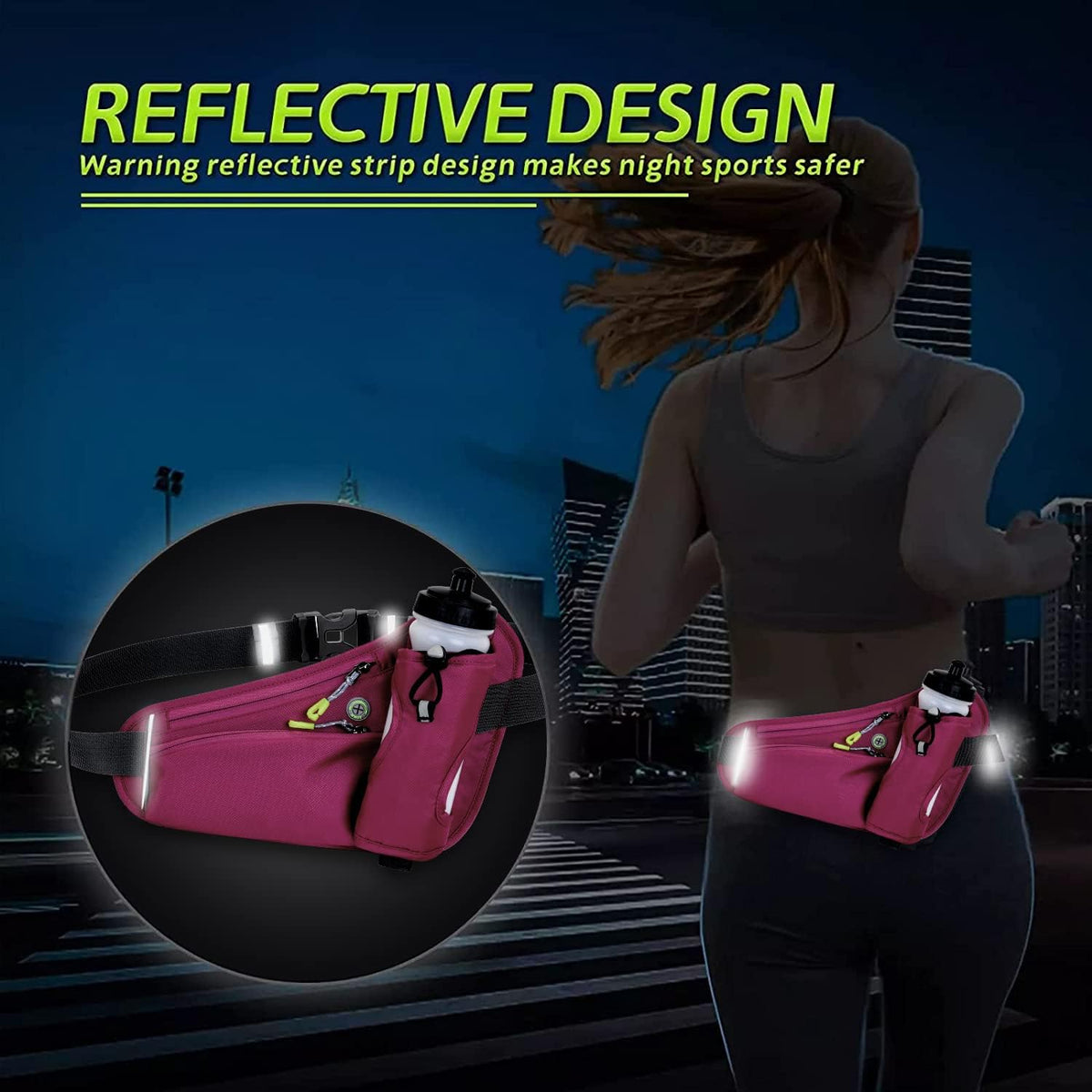 Fanny Running Belt Waist Crossbody BumBags for Running Hiking Travel Workout Adjustable Buckle Strap for Women (Rose Red)