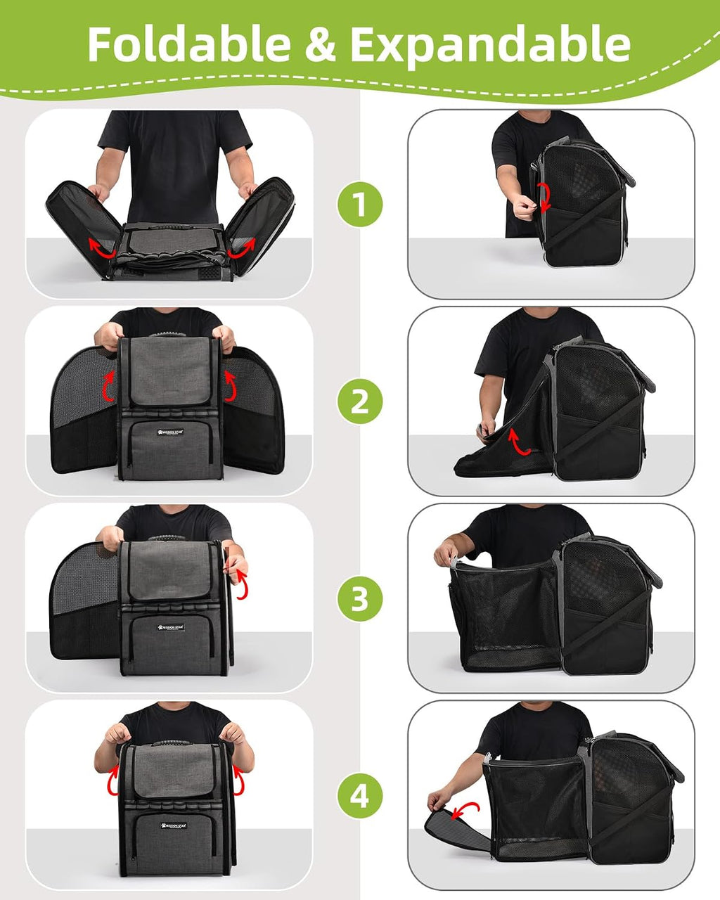 Expandable Cat Carrier Backpacks with Breathable Mesh, Pet Carrier Backpack for Cats Small Dogs Puppies Up to 20 Lbs, Dog Carrier Backpack Great for Travel/Hiking/Camping/Outdoor-Black