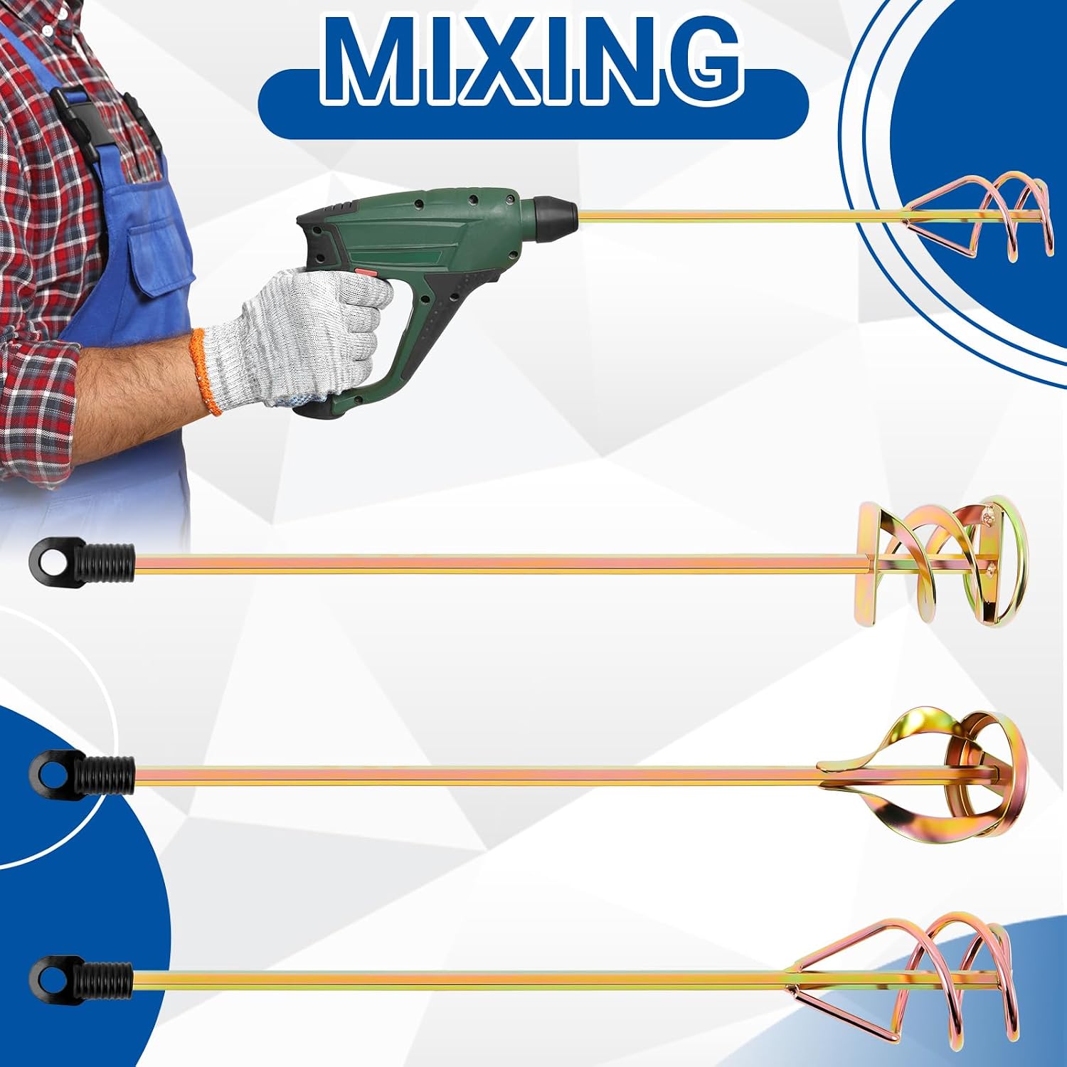 MorningRo 3 Pack Paint Mixer for Drill, Concrete Cement Mixer, Gold