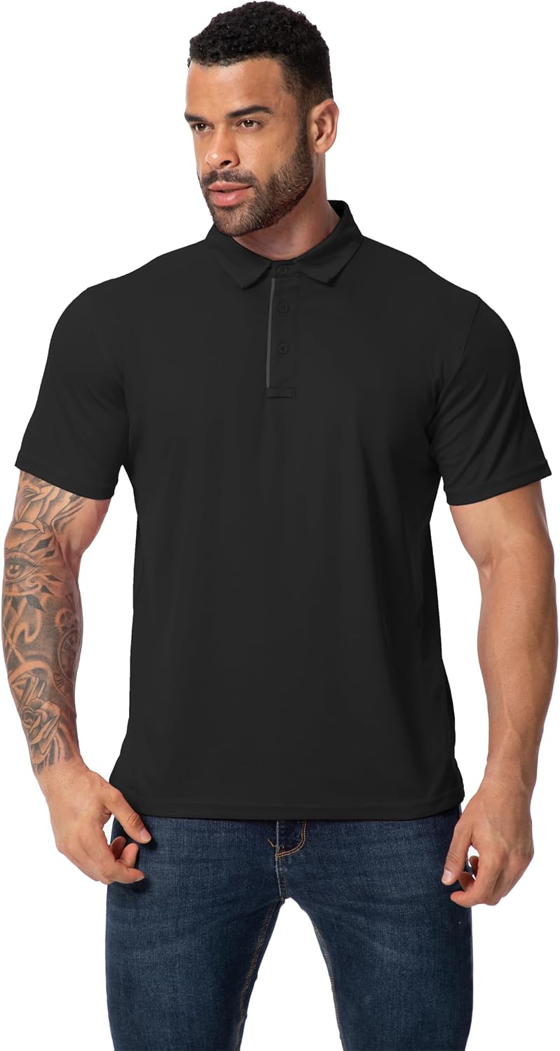 3 Pack Mens Golf Polo Shirt Short Sleeve Quick Dry Moisture Wicking