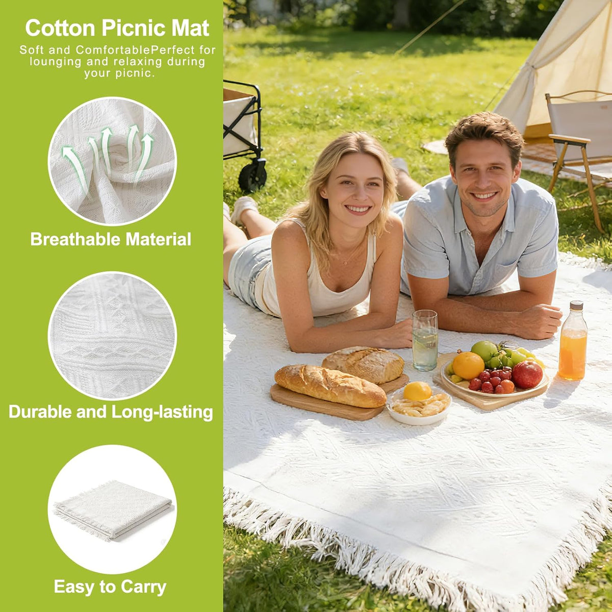 2 Pack Extra Large 91 x 71 Inch White Outdoor Picnic Blanket