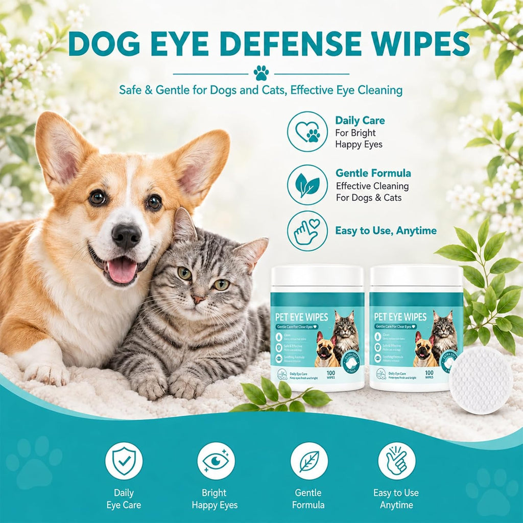 Pets Eye Wipes,Eye Defense Wipes,Tear Stain Remover for Pet,Gentle Textured Eyes Area Wipes with Aloe Vera and Chamomile for Eye Dirt,Daily Cleaning Wipe