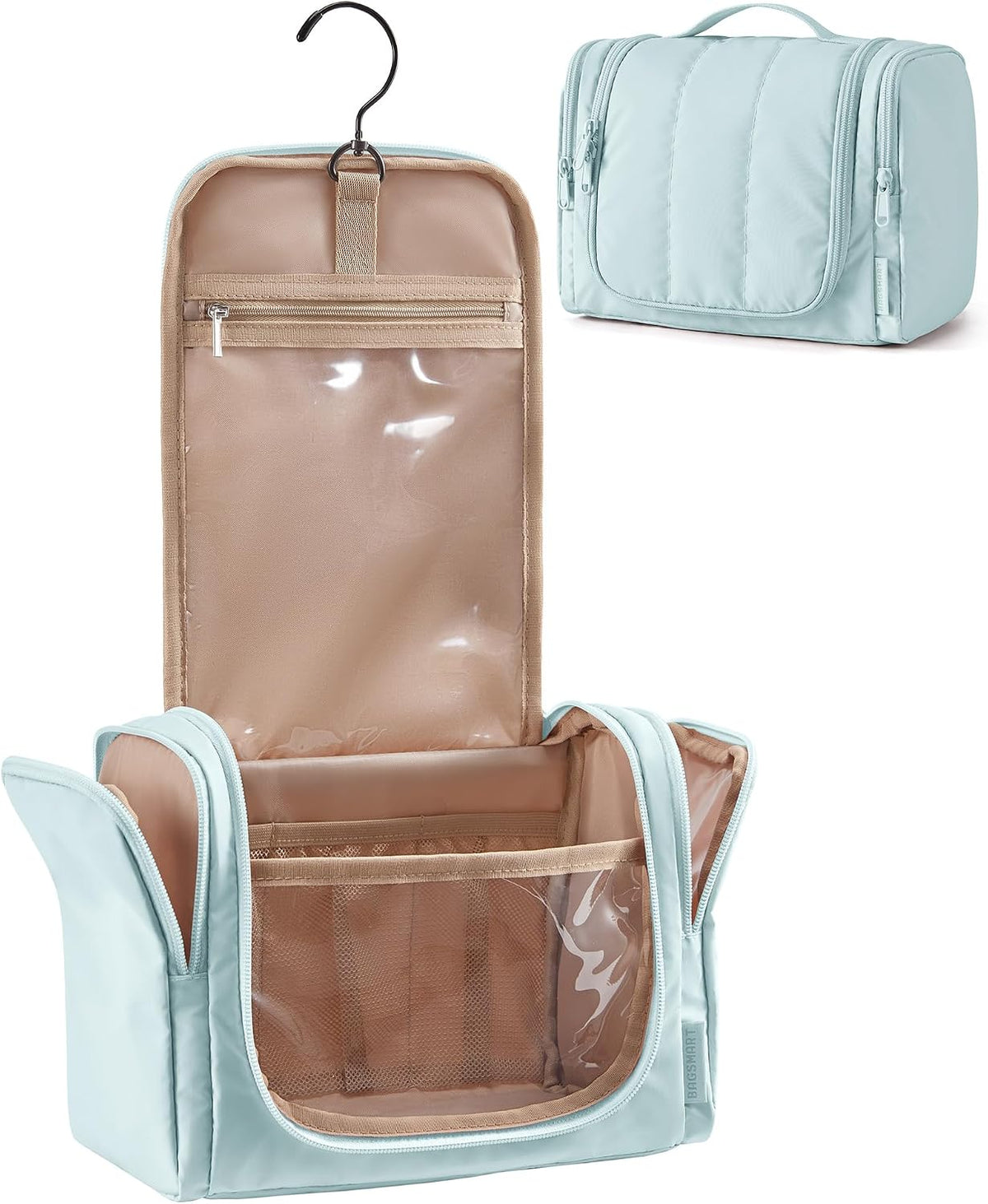 BAGSMART Travel Toiletry Bag for Women, Puffy Hanging Toiletry Bag with Hook, Water-resistant Toiletry Organizer for Full Sized Toiletries (Coffee Brown)