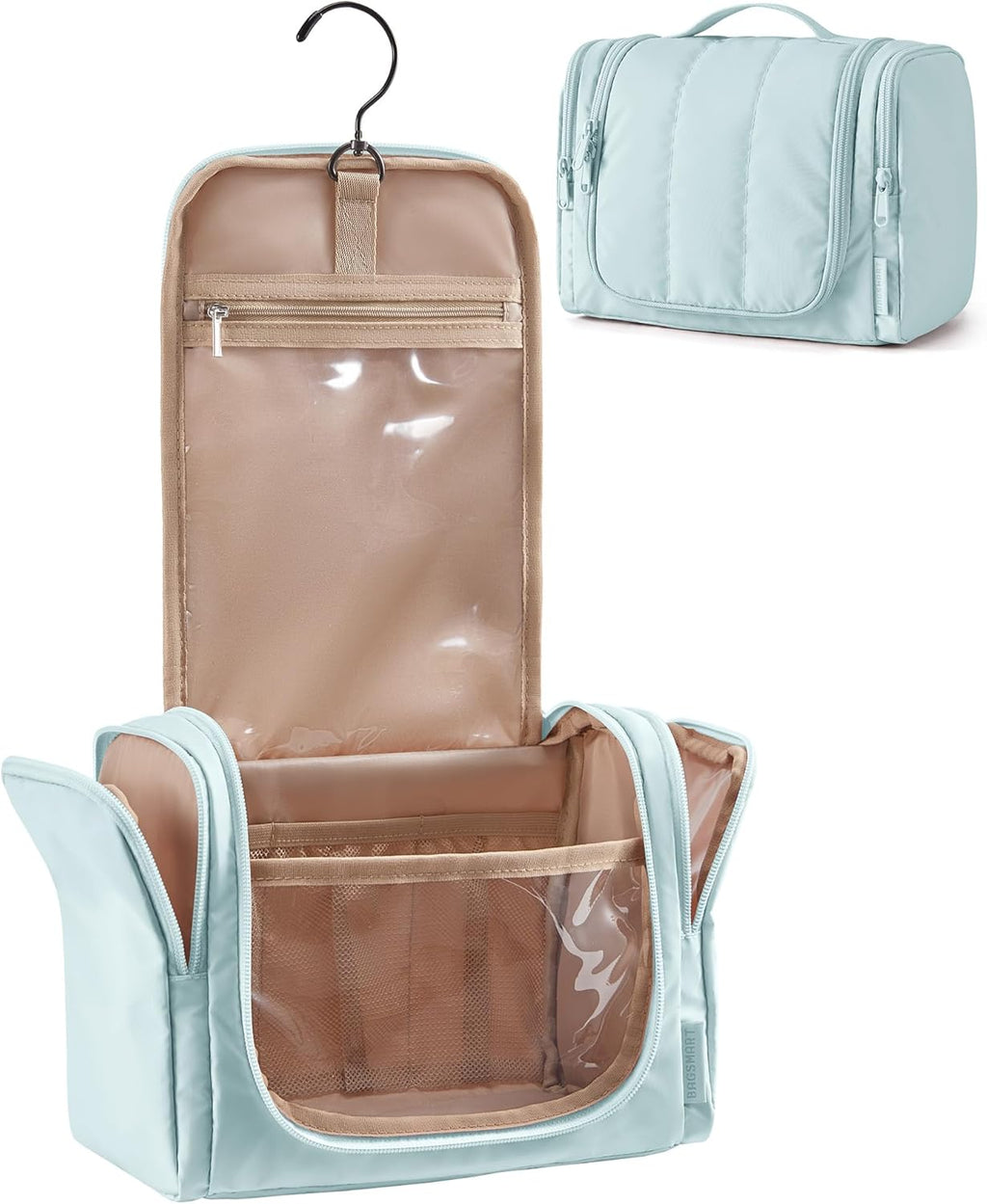 BAGSMART Travel Toiletry Bag for Women, Puffy Hanging Toiletry Bag with Hook, Water-resistant Toiletry Organizer for Full Sized Toiletries (Baby Pink)