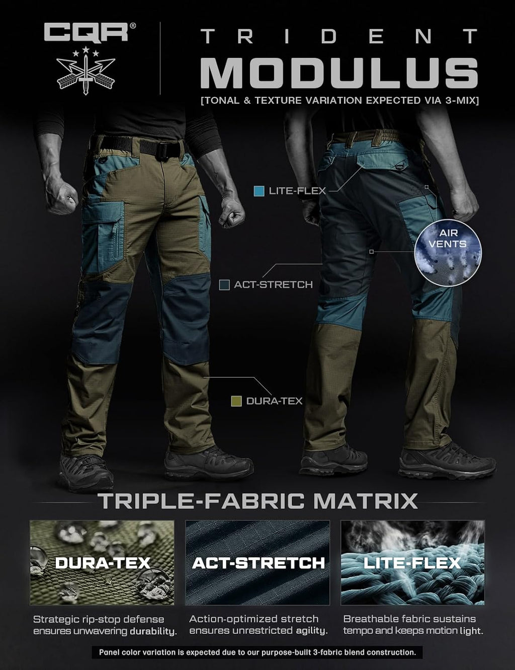 CQR Men's Flex Stretch Tactical Pants, Water Resistant Ripstop Cargo Pants, Lightweight EDC Outdoor Work Hiking Pants